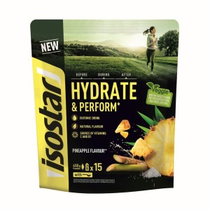 Isostar Hydrate & Perform 450g. O smaku ananasowym Izotonik Wytrzymałość Elektrolity Nawodnienie W trakcie treningu Bieganie Rower Triathlon