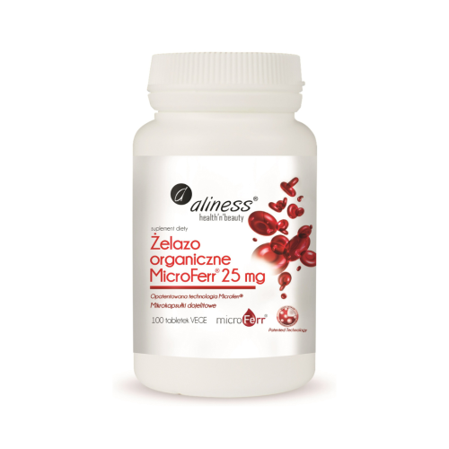 Aliness Żelazo Organiczne MicroFerr 25 MG 100 vcaps / układ nerwowy, serce, odporność, mięśnie