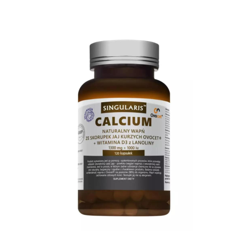Singularis Calcium naturalny wapń ze korupek jaj kurzych 1300mg + witamina D31000 iu x 120 kaps / kości, zęby, krzepnięcie krwi