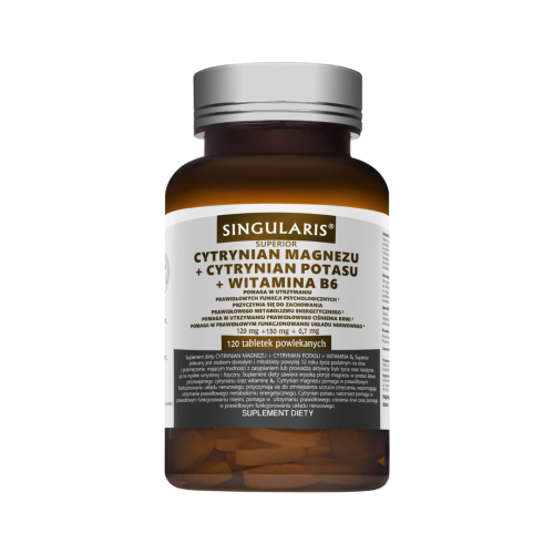 Singularis Cytrynian magnezu + cytynian potasu + witamina B6 120 tab/ Skurcze, Stres, Nadciśnienie, Odporność