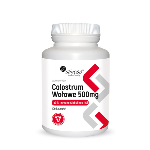 Aliness Colostrum Wołowe IG 40% 500 mg 100 kaps. / oczyszcza organizm, układ pokarmowy, metabolizm