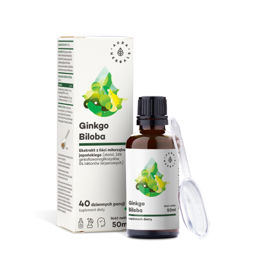 Aura Hebals Ginkgo Biloba, ekstrakt Miłorząb Japoński, płyn 50 ml/ koncentracja, zmęczenie, umysł