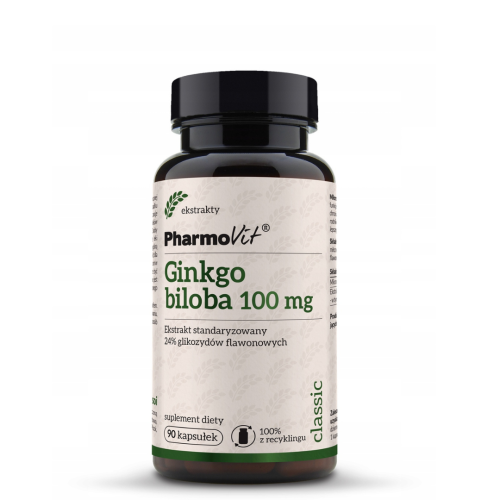 PharmoVit Ginkgo biloba 100 mg 24% glik. 90 kaps / pamięć, koncentracja, krążenie