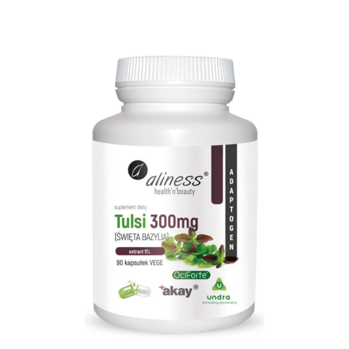 Aliness Tulsi (święta bazylia) extract 5% 300mg x 90 vege caps / stres, odporność, witalność