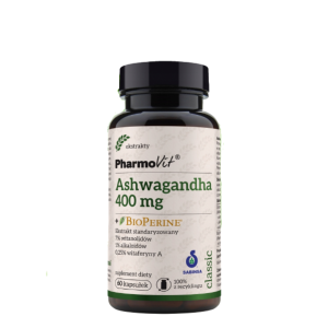 PharmoVit Ashwagandha 400 mg + BioPerine 60 kaps / Stres, Regeneracja, Odporność, Sen