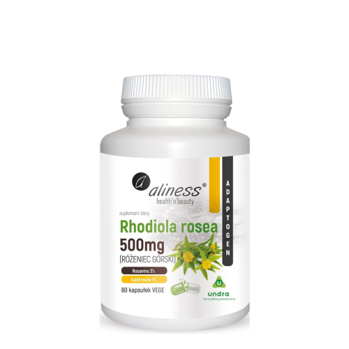Aliness Rhodiola rosea (różeniec górski) 500mg 60 Vege caps/ zmęczenie, stres, umysł, wysiłek fizyczny