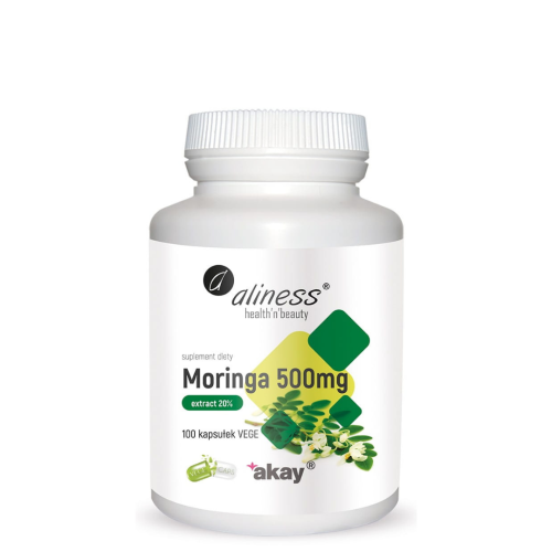 Aliness Moringa ekstrakt 20% 500mg 100 vege caps / skóra, kośći, układ pokarmowy