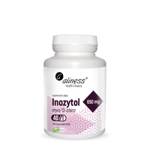 Aliness Inozytol myo/D-chiro, 40/1, 650 mg 100 Vcaps / układ nerwowy, samopoczucie, stres, sen witamina b8
