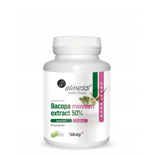 Aliness Bacopa monnieri extract 50% 500 mg 100 Vcaps / układ nerwowy, mózg, pamięć, funkcje poznawcze, zdrowie psychiczne