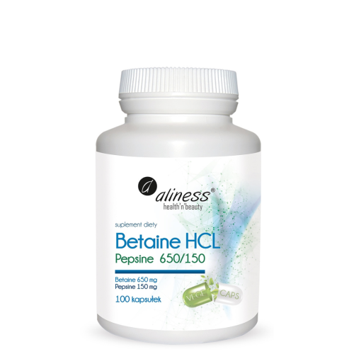 Aliness Betaina HCL + Pepsyna 650/150 mg x 100 kapsułek / trawienie, żołądek, jelita