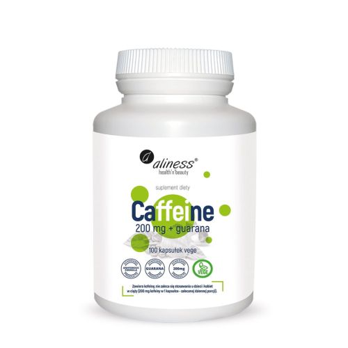 Aliness Caffeine 200 mg + Guarana 100 caps. Pobudzenie Kofeina Energia Koncentracja Skupienie W kapsułkach
