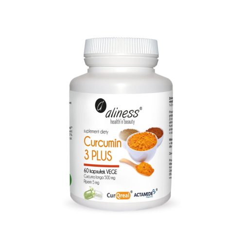 Aliness Curcumin 3 PLUS Curcuma longa 500 mg Piperin 5 mg 60 vkaps./ metabolizm, cholesterol, trawienie, wątroba, odporność