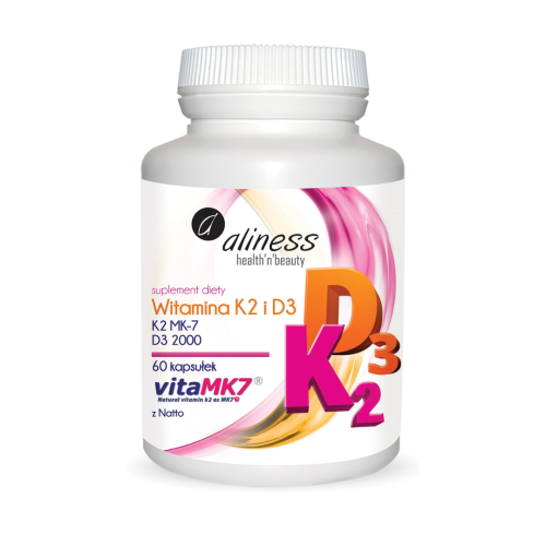 Aliness Witamina K2 MK-7 100 µg z Natto + D3 / Odporność, Kości, Mineralizacja, Stawy, Zęby