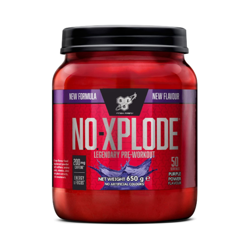BSN Finish First N.O. XPLODE 650 g. Purple Power Wytrzymałość Siła Pobudzenie Kofeina Pompa mięśniowa