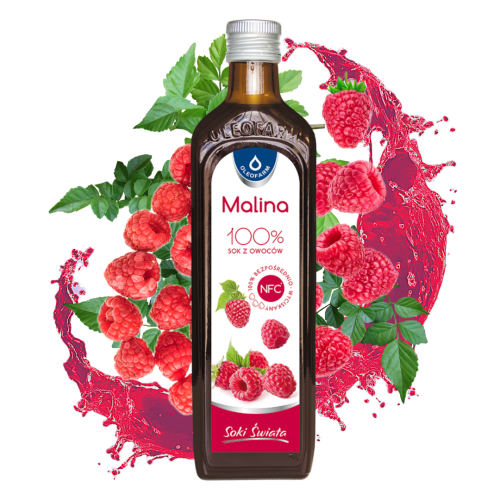 Oleofarm Malina SOK 100% 490 ml / odporność, stany zapalne, gorączka, grypa, przeziębienie