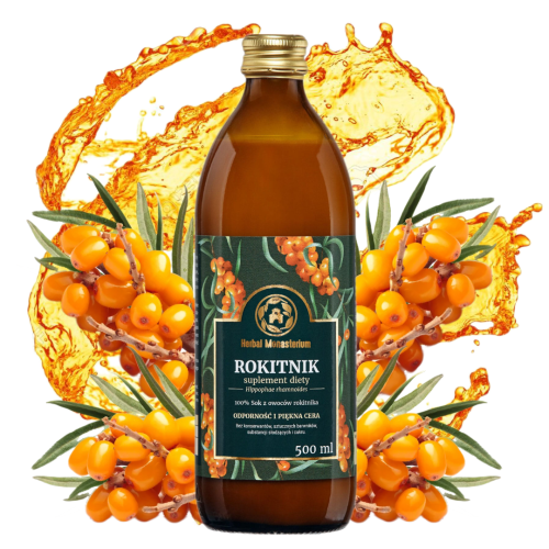 Herbal Monasterium Rokitnik sok 500 ml - Odporność, gojenie ran, miażdżyca, serce, układ krążeniowo - naczyniowy