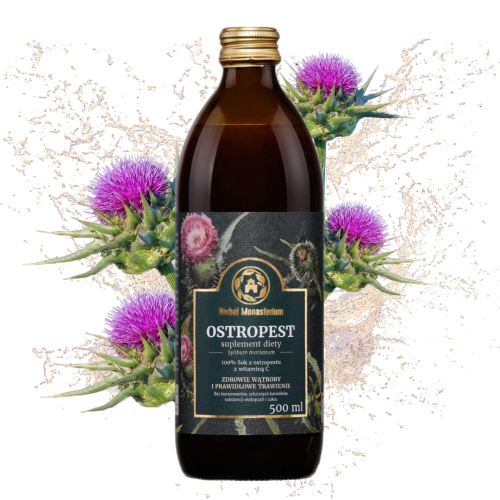 Herbal Monasterium Ostropest sok 500 ml - wątroba, detoksykacja, regeneracja zgaga wzdęcia endometrioza