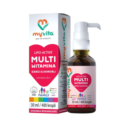 MyVita Multiwitamina dla dzieci i dorosłych 30 ml - na odporność, ADEK, formuła lipo-active