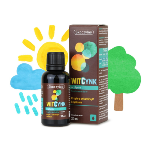 Skoczylas WitCynk w płynie - Witamina C, Cynk 30ml / włosy, skóra, paznokcie, odporność, regeneracja, układ mięśniowy, testosteron