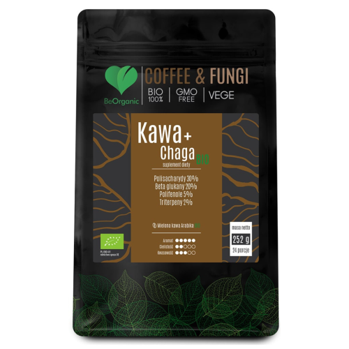 Aliness BeOrganic Coffee & Fungi to ekologiczna, mielona kawa Arabica połączona z ekstraktem z grzybów Chaga.png